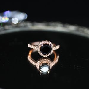 14k Rose Gold Dipped Black Topaz Halo Ring